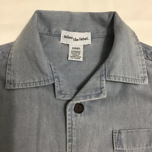 Miles the Label Baby Boy 2-piece Outfit Chambray Shirt and Shorts Size 12 Month - Picture 5 of 15